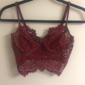 FOR LOVE & LEMONS BURGUNDY LACE CROP BRALETTE